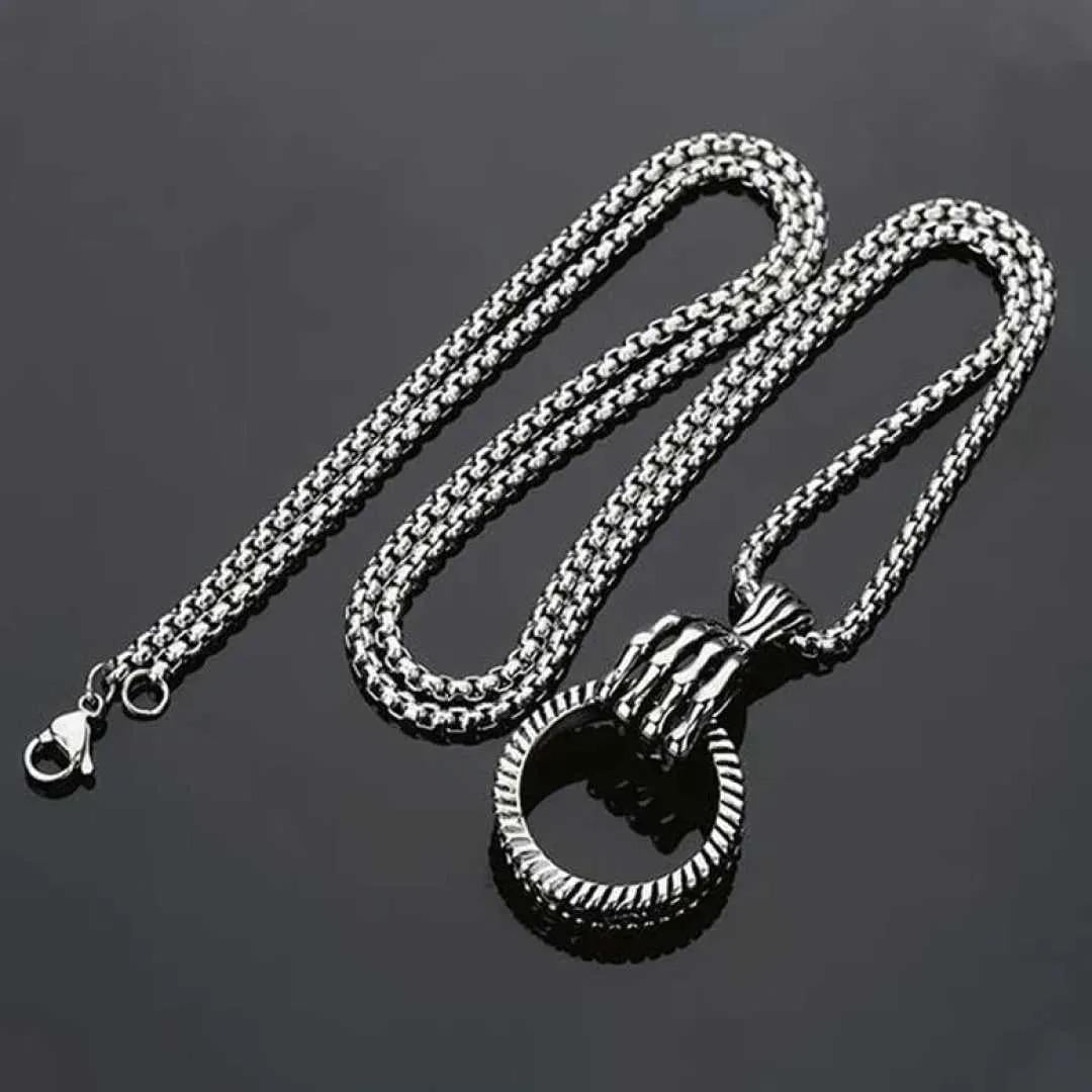 Men's Ring Shaped Necklace Silver Gold Stainless Steel