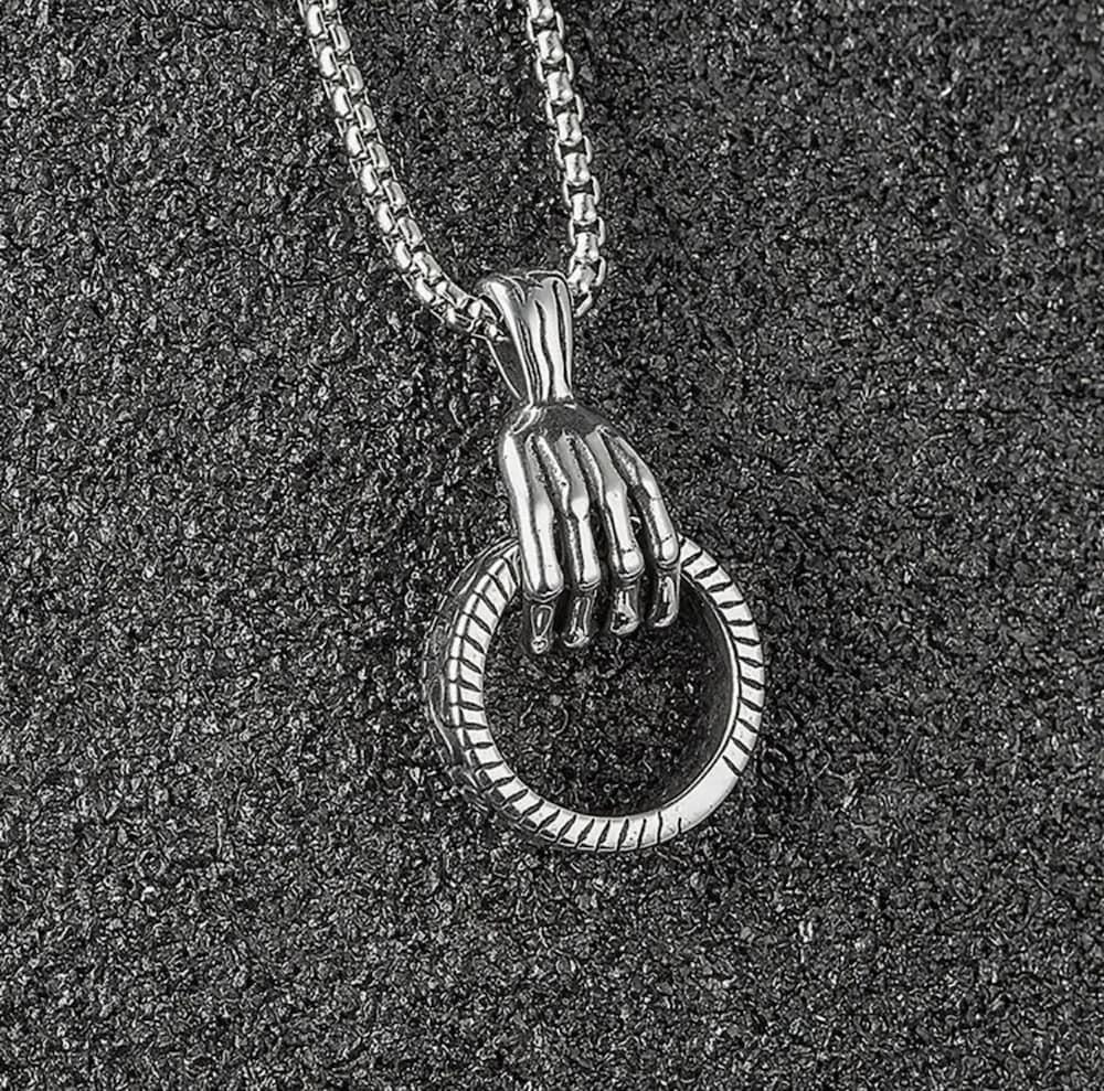 Men's Ring Shaped Necklace Silver Gold Stainless Steel