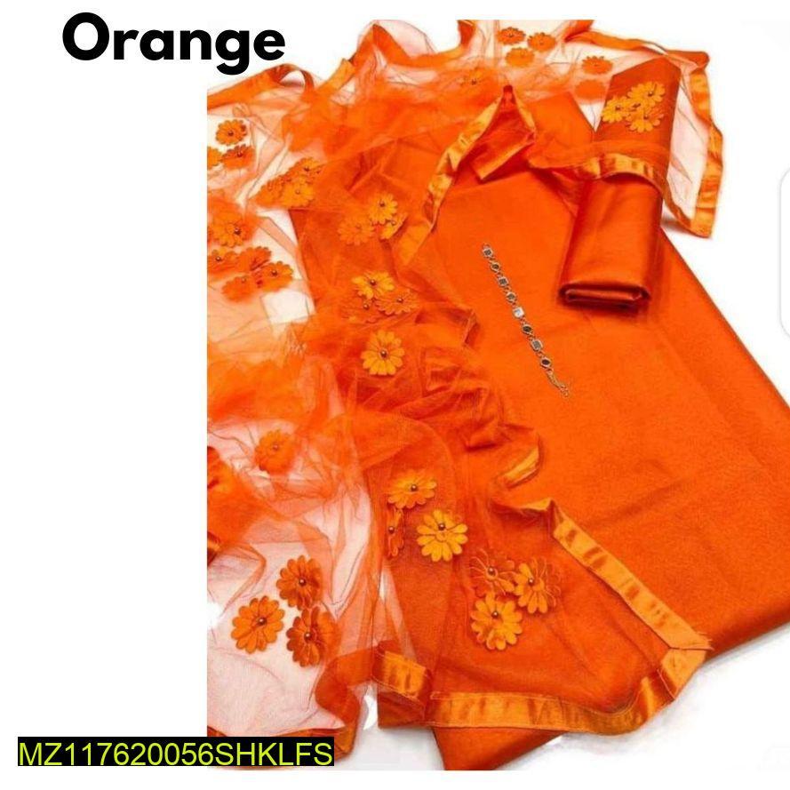Orange Katan Silk 3-Piece Suit for Women