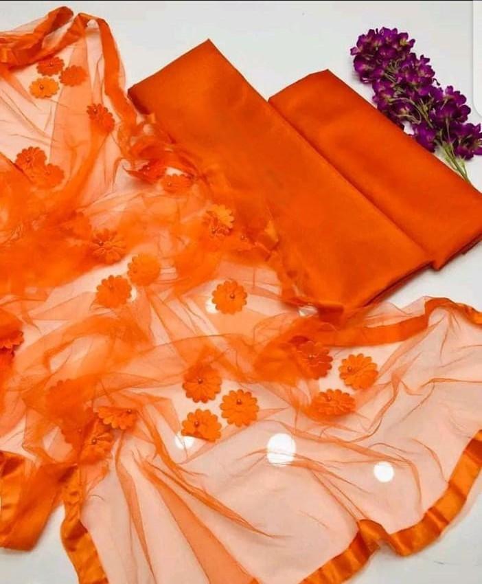 Orange Katan Silk 3-Piece Suit for Women