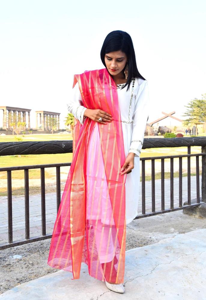 3-Piece Katan Silk Suit for Women with Organza Dupatta