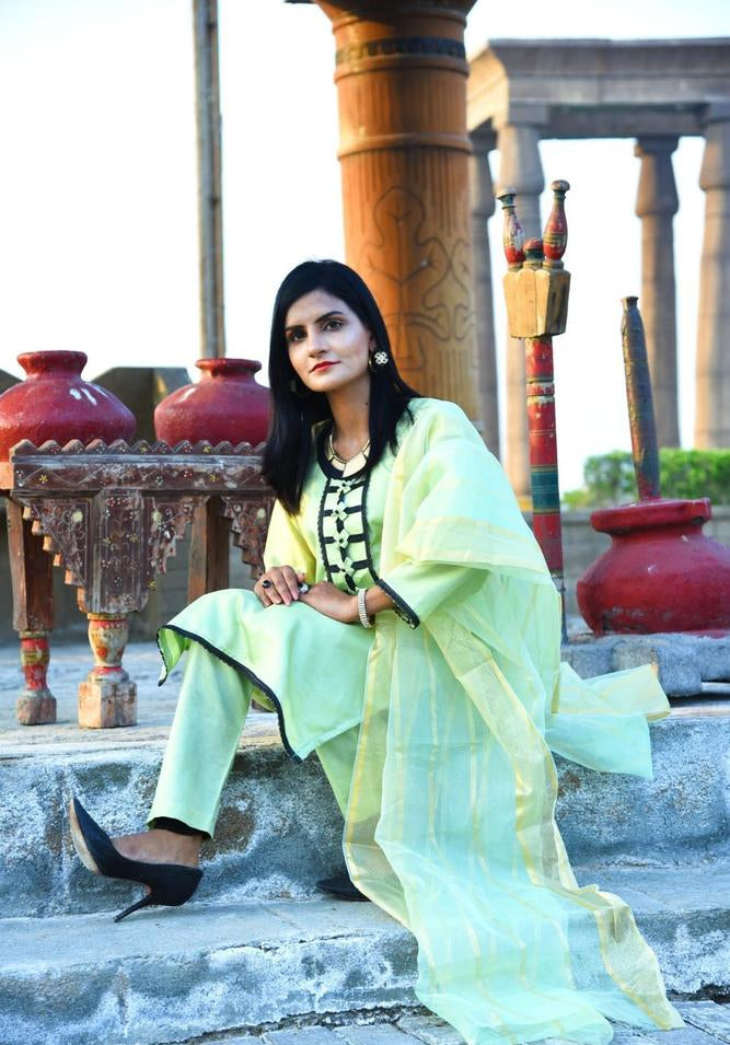 3-Piece Katan Silk Suit Light Green for Women