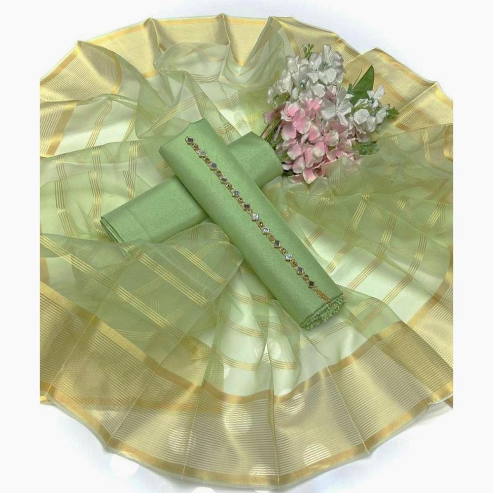 3-Piece Katan Silk Suit Light Green for Women