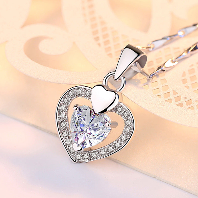 Sterling Silver Heart Pendant Necklace with Purple Diamond