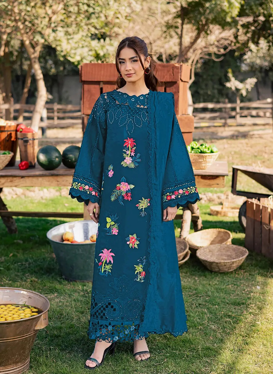 3-Piece Women's Unstitched Viscose Embroidered Suit