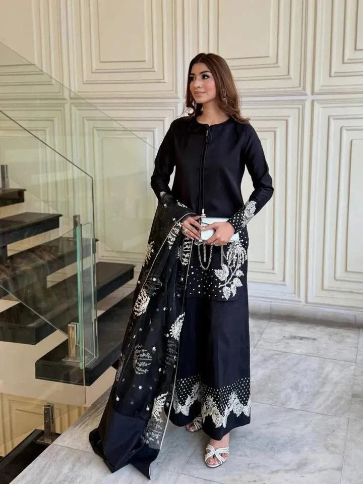 Silver Gold Sequence Embroidered 3Pcs Pakistani Suit
