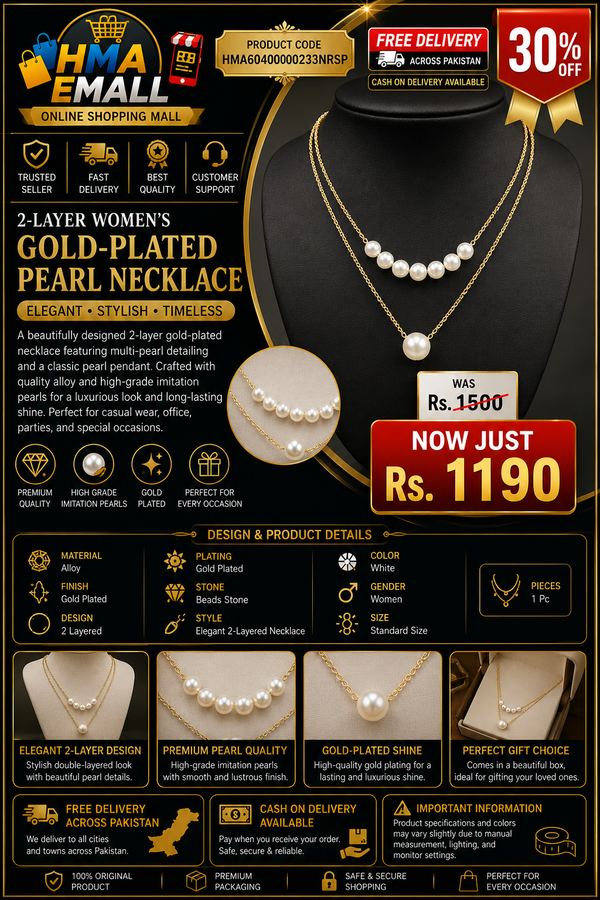 2-Layer Women's Gold-Plated Pearl Necklace