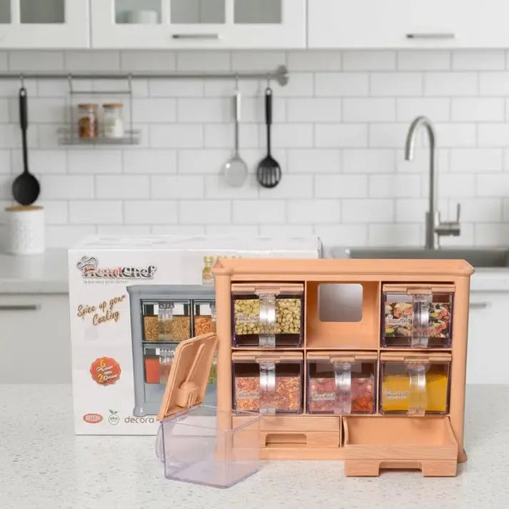 6-Drawer Spice Organizer Rack – Kitchen Seasoning Storage Box with Transparent Drawers