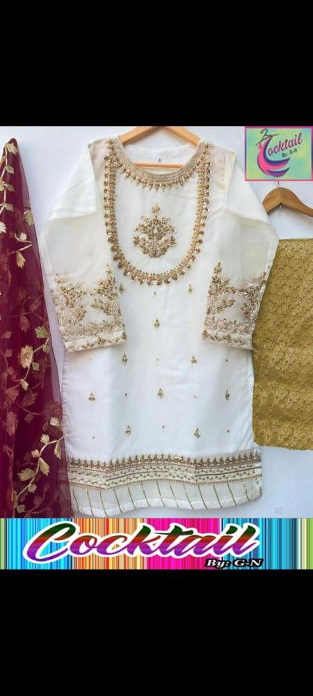 3-Piece Women's White Embroidered Organza Suit