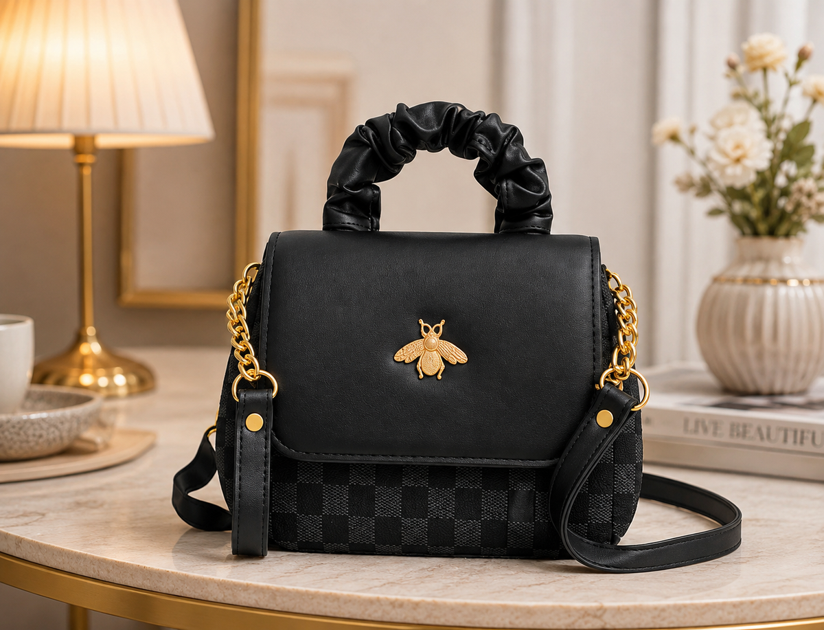 Women Printed Chain Strap Shoulder Bag Black - White
