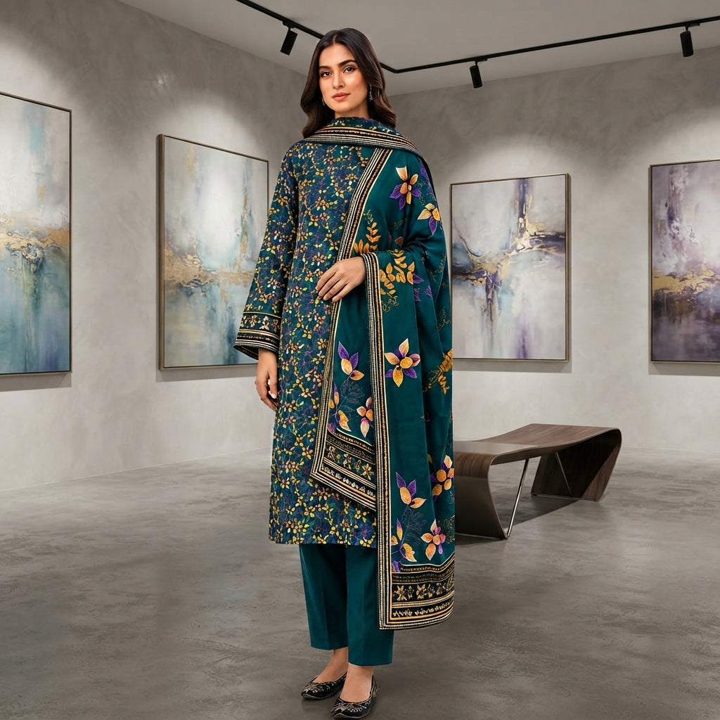 SAPPHIRE – Women’s 3-Pcs Green-Floral Unstitched Printed Lawn Suit – Apparel Accessory Designed for Fashion