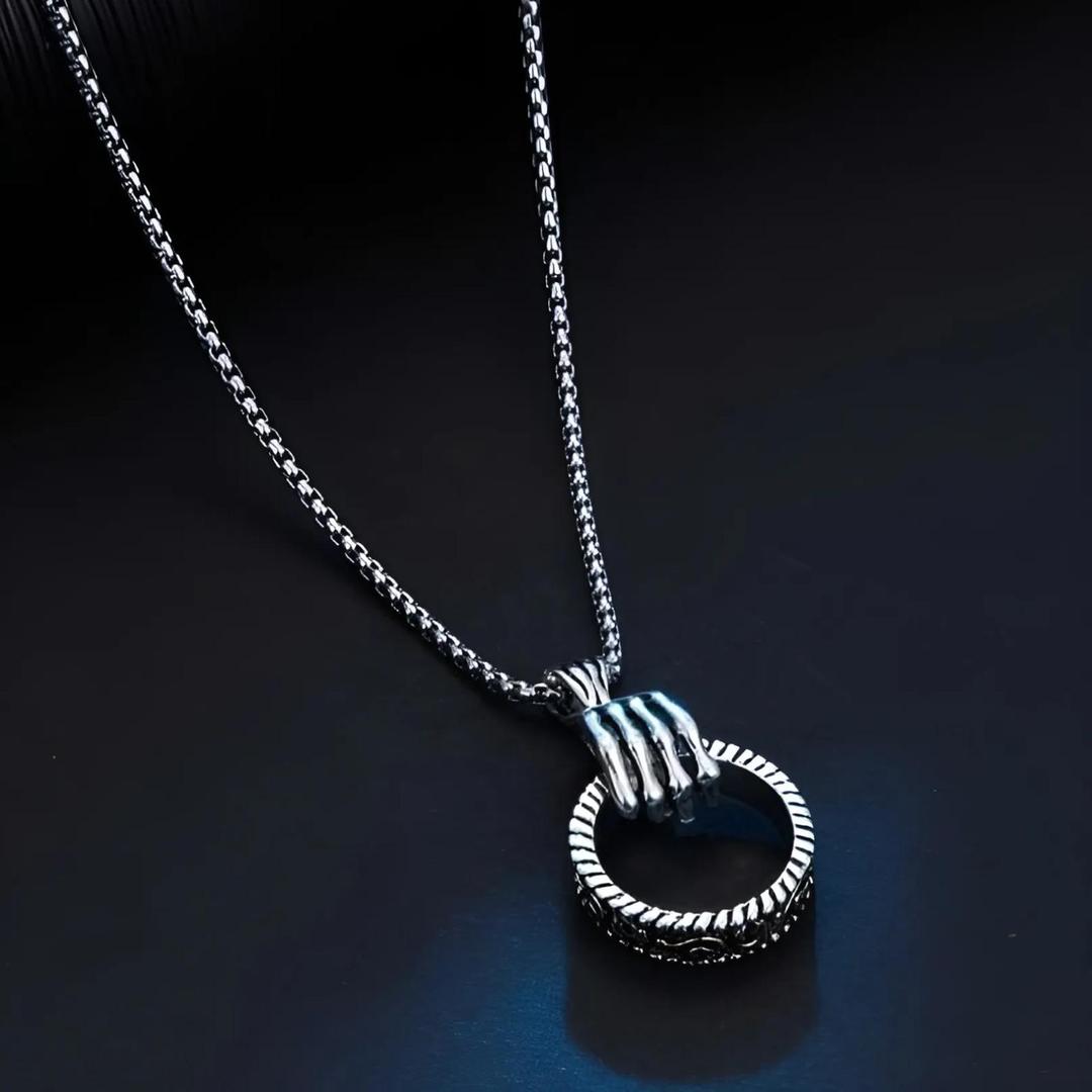 Men's Ring Shaped Necklace Silver Gold Stainless Steel