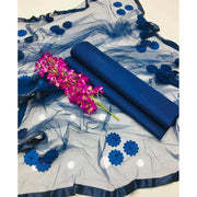 Blue Katan Silk 3-Piece Suit with Blue Net Dupatta