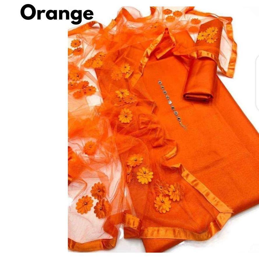 Orange Katan Silk 3-Piece Suit for Women
