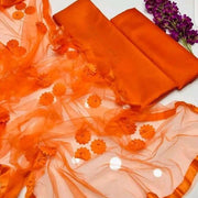 Orange Katan Silk 3-Piece Suit for Women