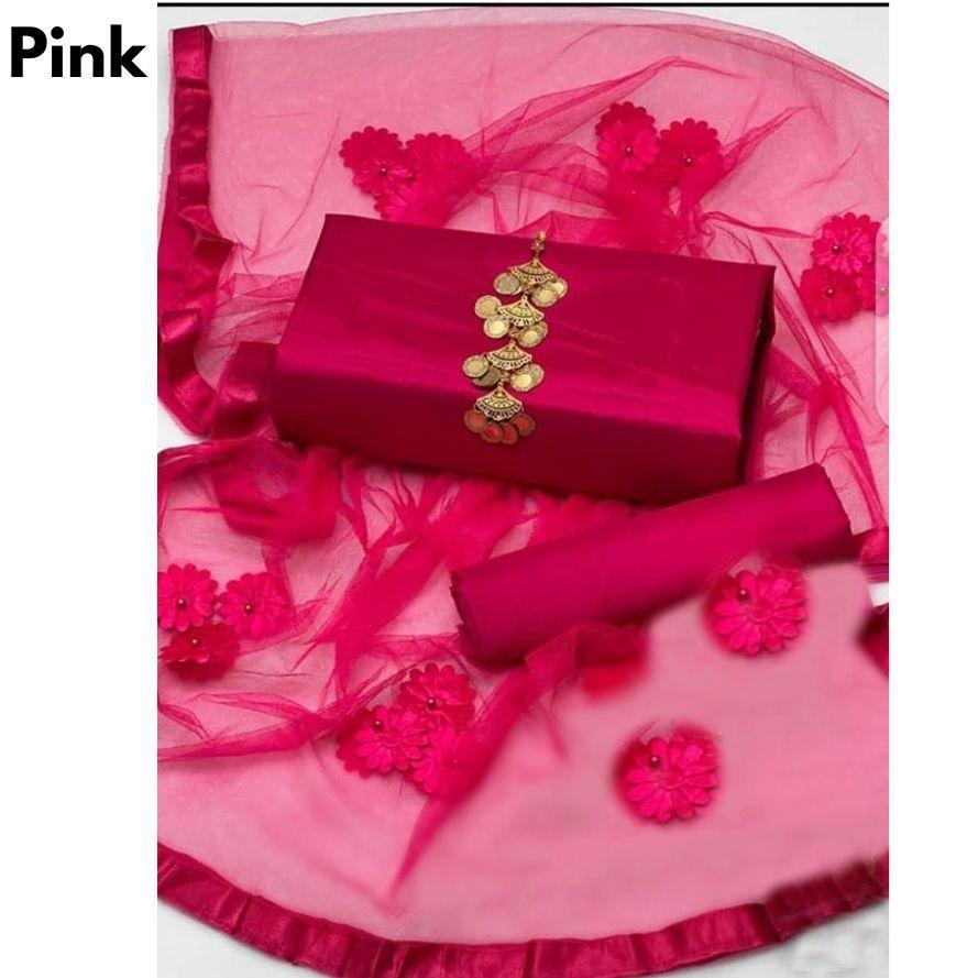 Pink Katan Silk 3-Piece Wedding Suit with Net Dupatta