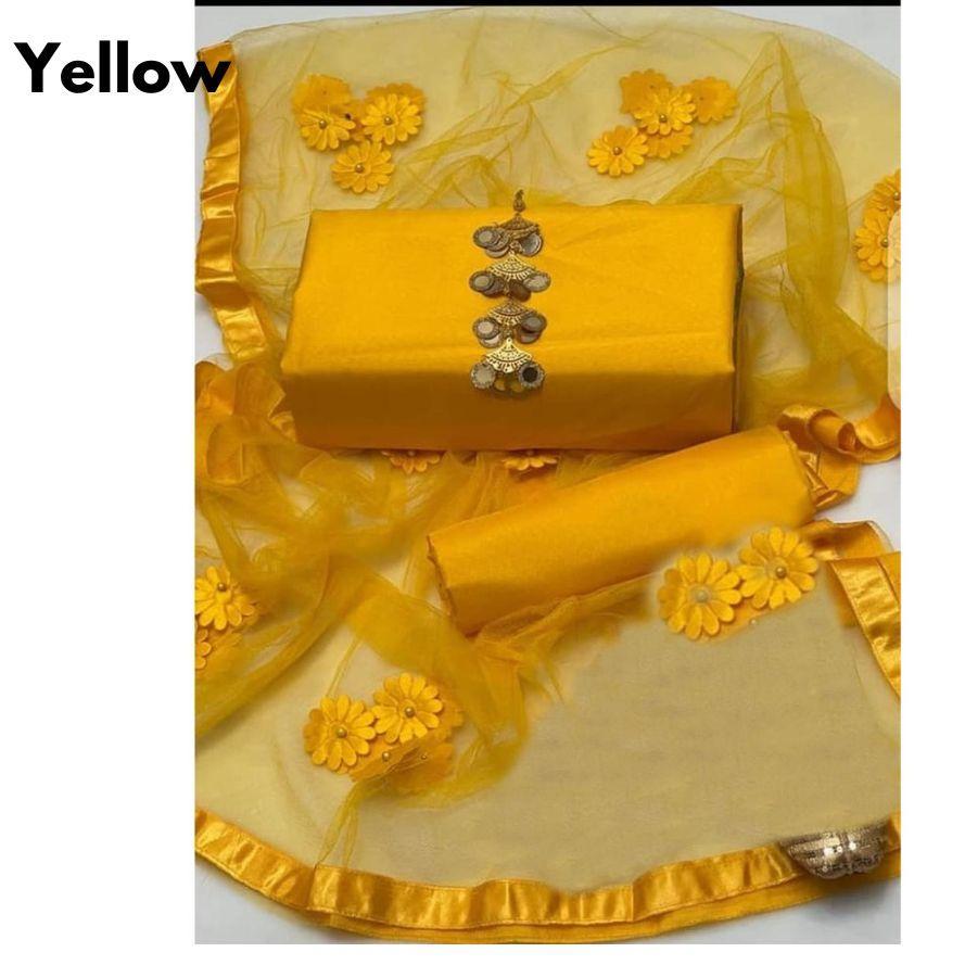 Yellow Katan Silk 3-Piece Suit for Women