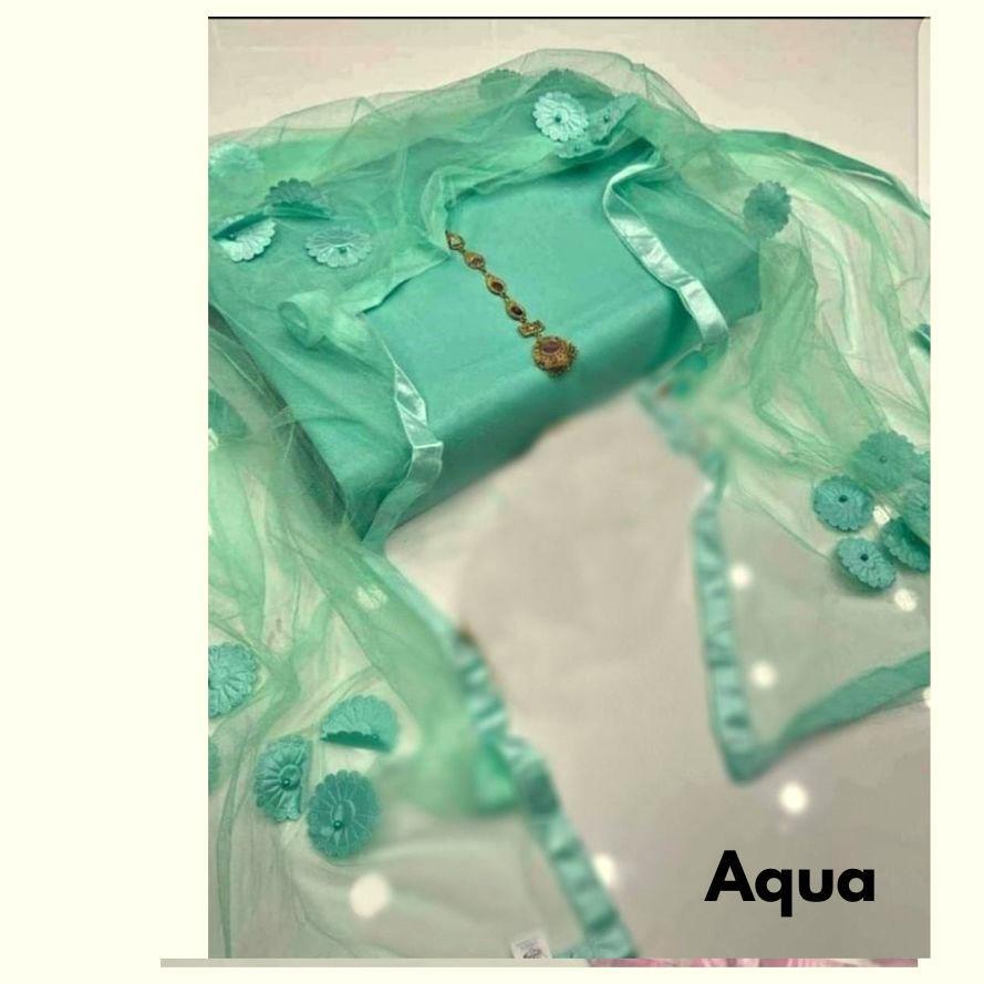 Aqua Katan Silk 3-Piece Wedding Suit with Net Dupatta