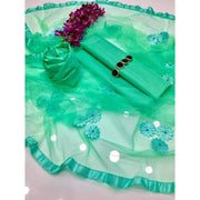 Aqua Katan Silk 3-Piece Wedding Suit with Net Dupatta