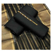 Black Katan Silk 3-Piece Unstitched Suit with Organza Dupatta