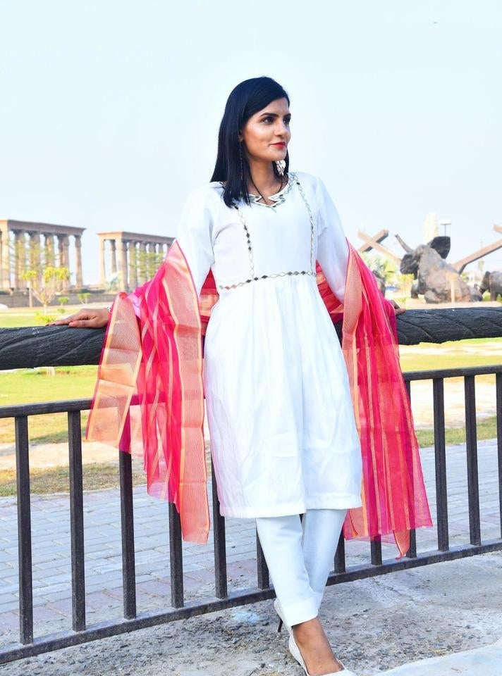 3-Piece Katan Silk Suit for Women with Organza Dupatta