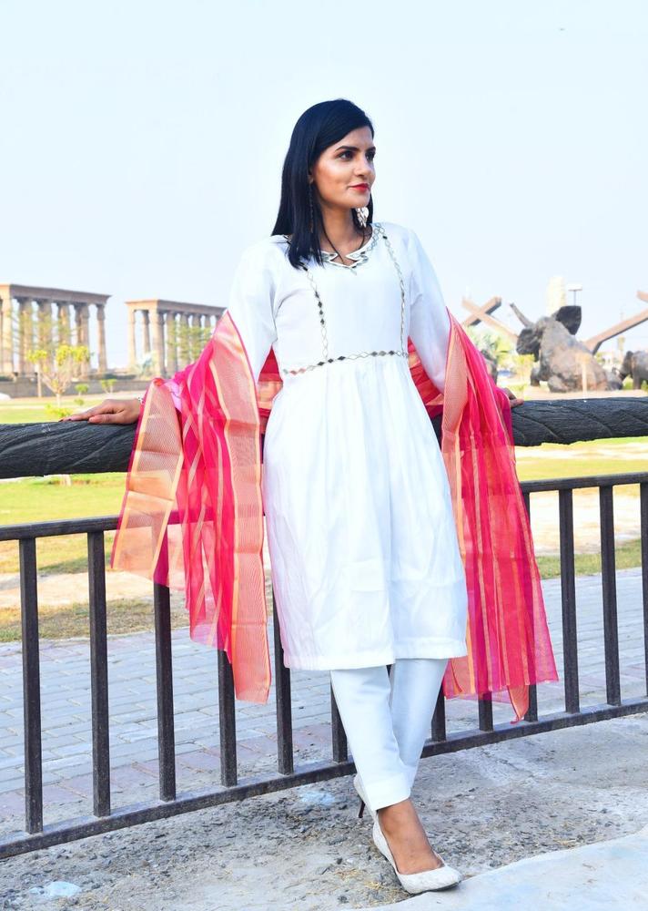 3-Piece Katan Silk Suit for Women with Organza Dupatta