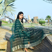Green Katan Silk 3-Piece Suit with Organza Dupatta