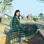 Green Katan Silk 3-Piece Suit with Organza Dupatta