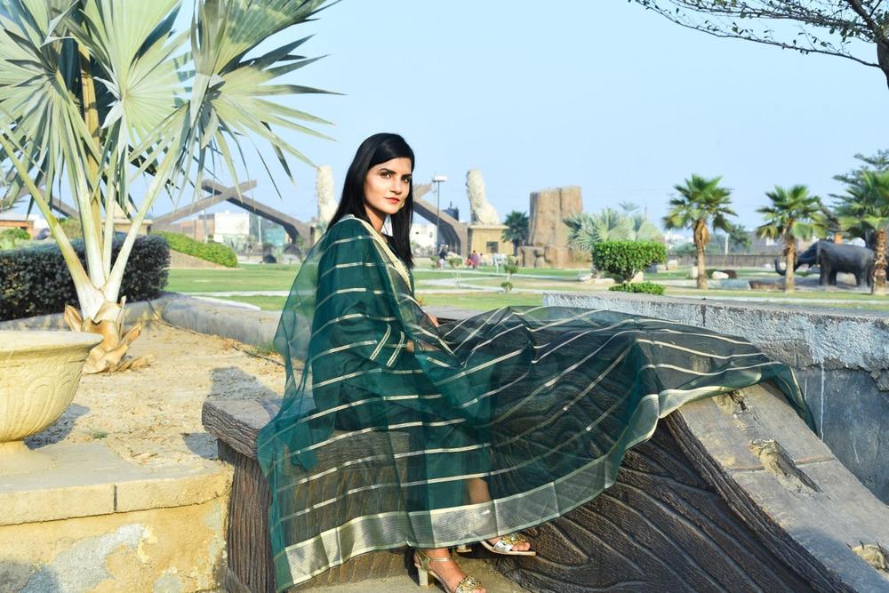 Green Katan Silk 3-Piece Suit with Organza Dupatta