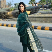 Green Katan Silk 3-Piece Suit with Organza Dupatta