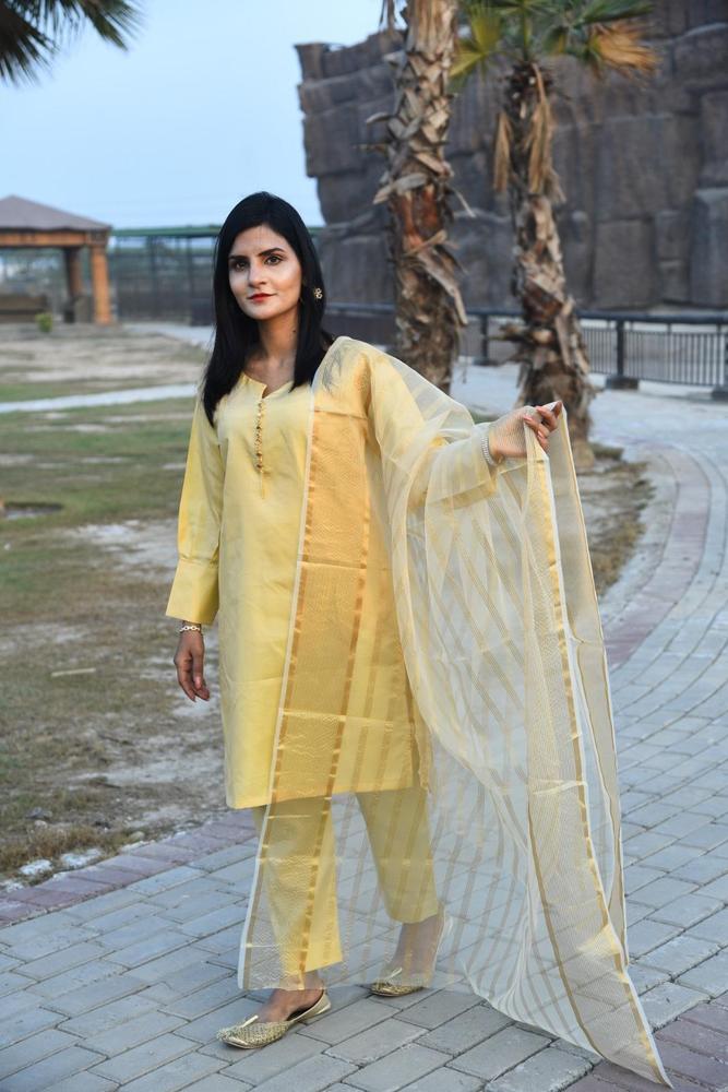 Golden Katan Silk 3-Piece Suit for Women