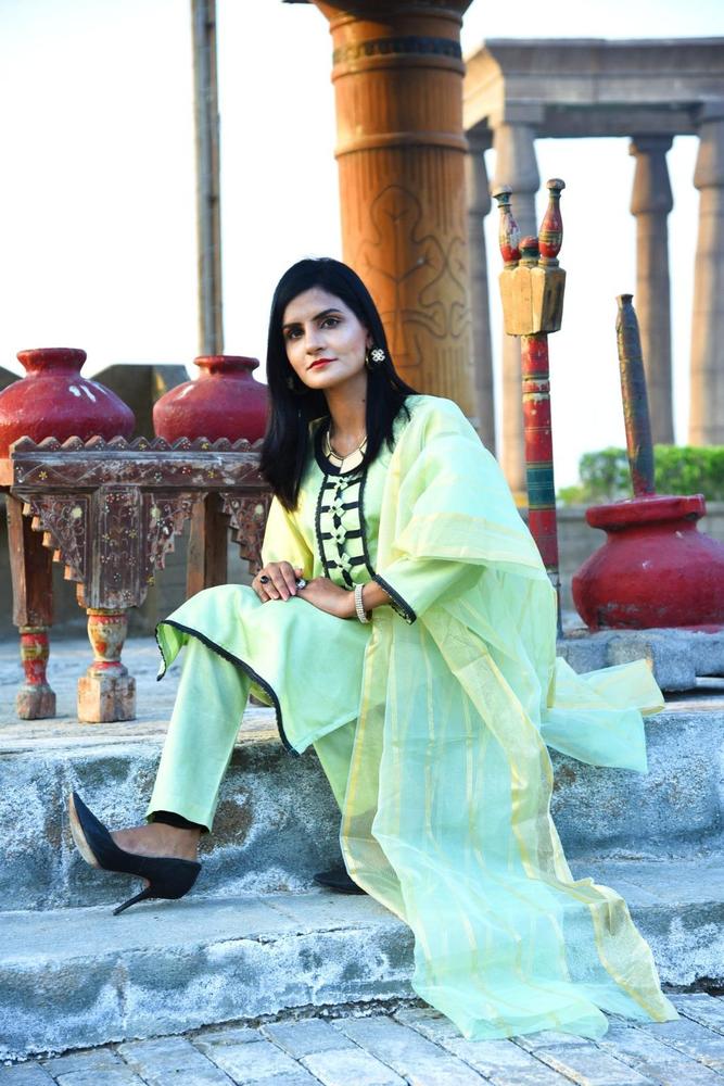 3-Piece Katan Silk Suit Light Green for Women