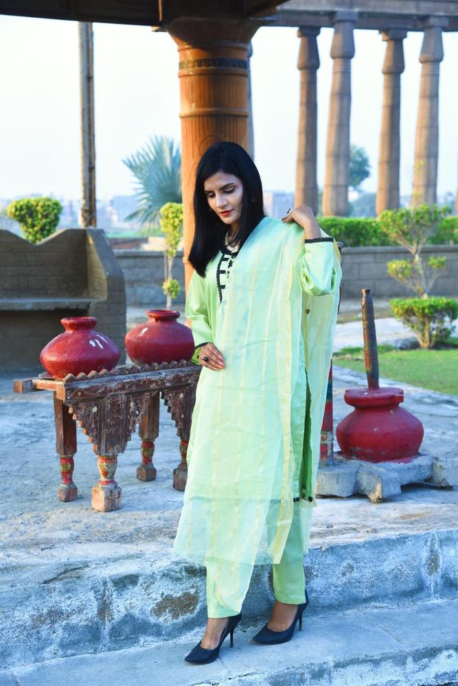 3-Piece Katan Silk Suit Light Green for Women