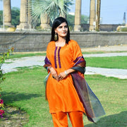 Orange Katan Silk 3-Piece Suit for Women