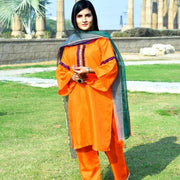 Orange Katan Silk 3-Piece Suit for Women