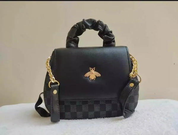 Black Printed Chain Strap Shoulder Bag for Girls