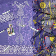 Purple Embroidered 3-Piece Lawn Suit with Digital Print Dupatta