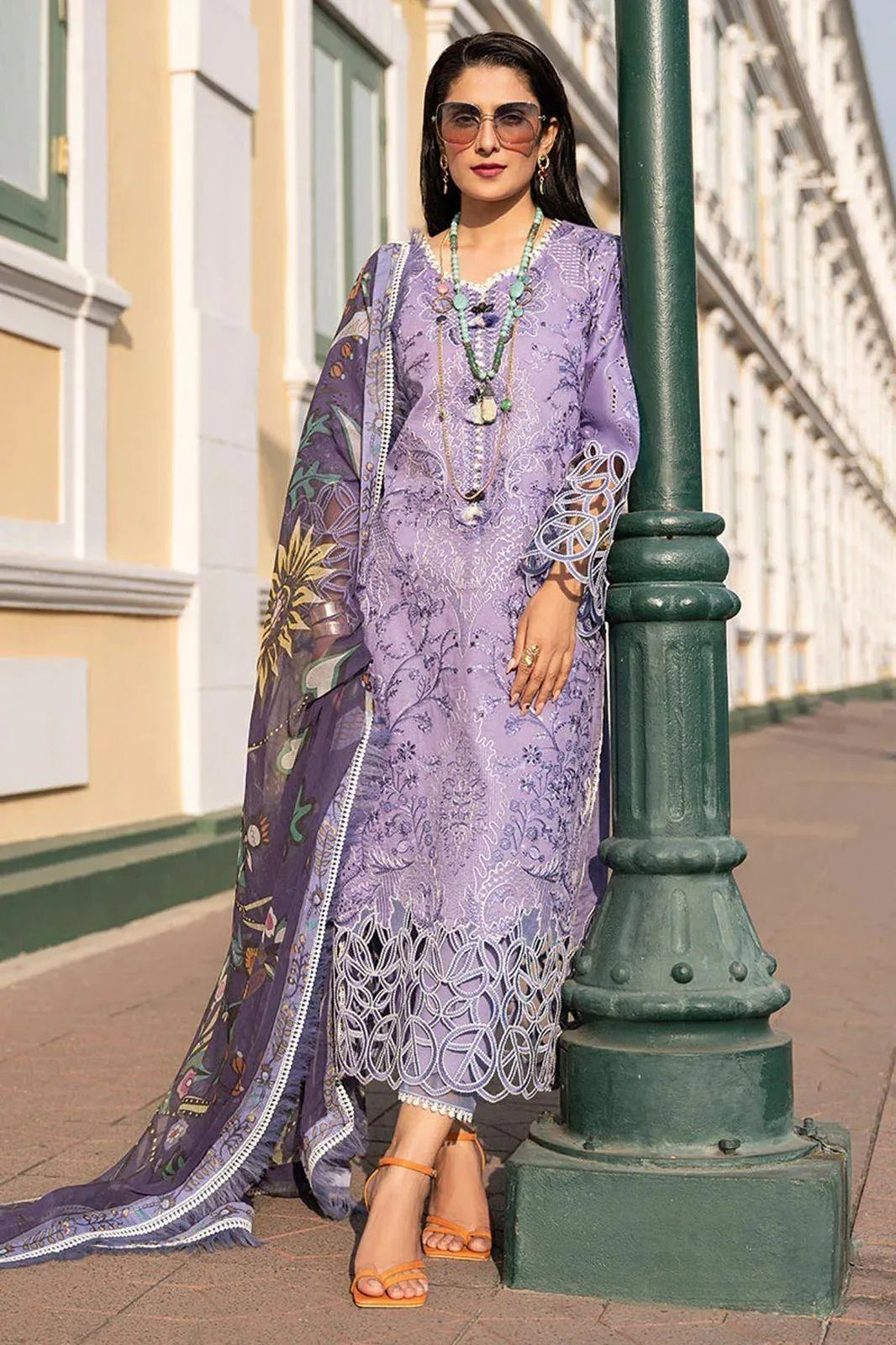Purple Embroidered 3-Piece Lawn Suit with Digital Print Dupatta