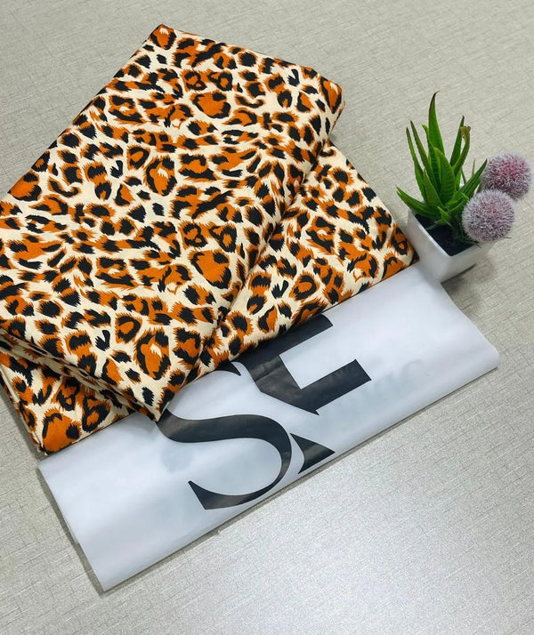 2Pc Women Unstitched Leopard Print Polo Cotton Suit Oran