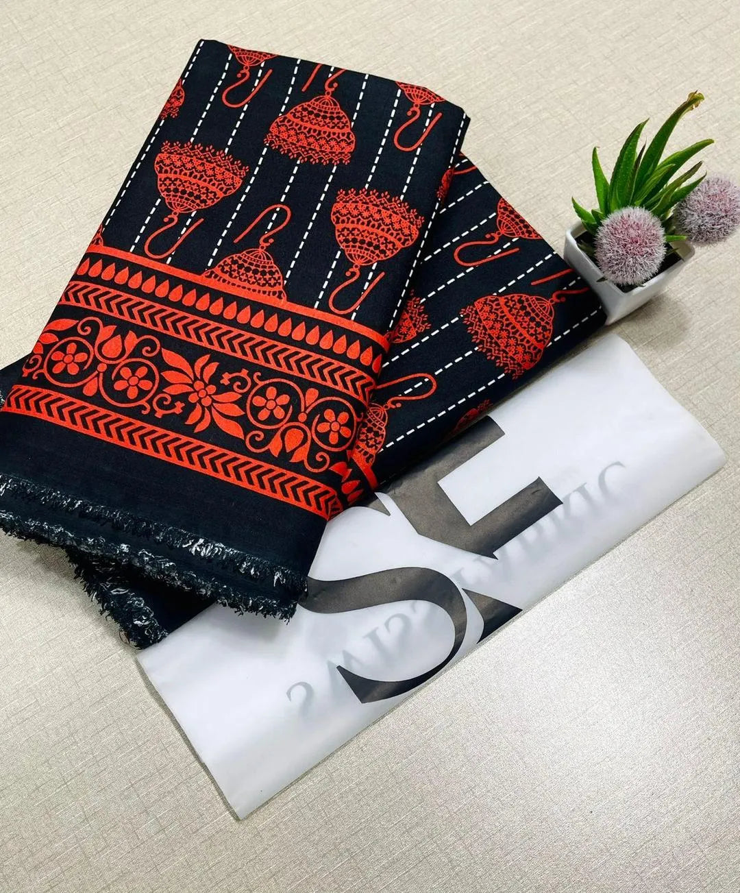 Women Printed Polo Cotton Suit Black Red New Arrival