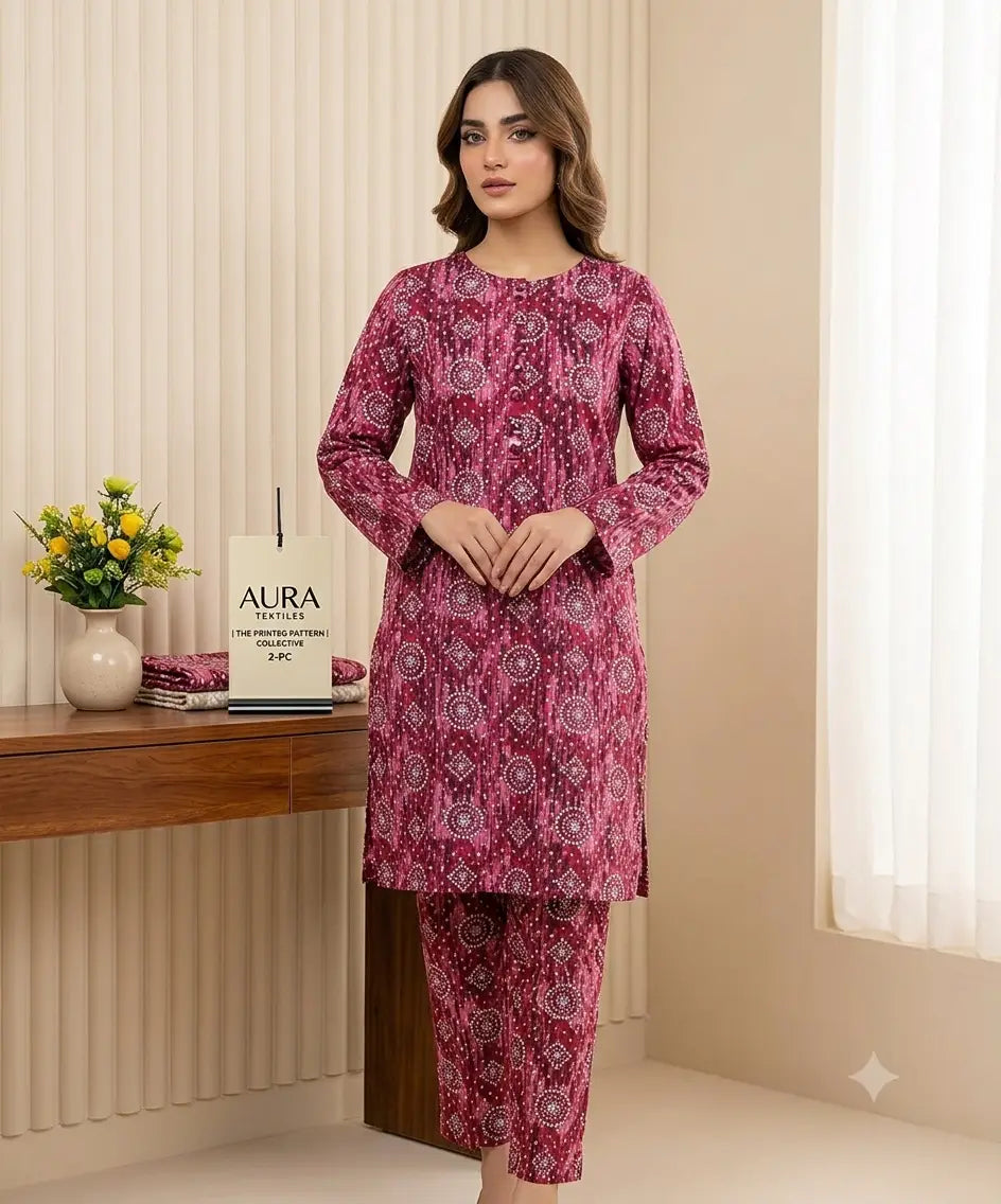 2 Pcs Women's Unstitched Printed Suit