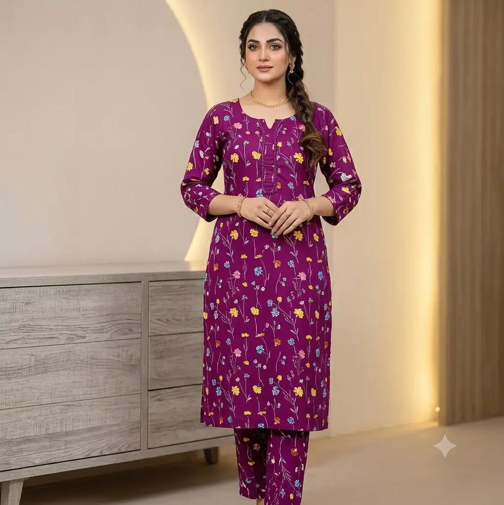 2 Pcs Women's Unstitched Printed Suit