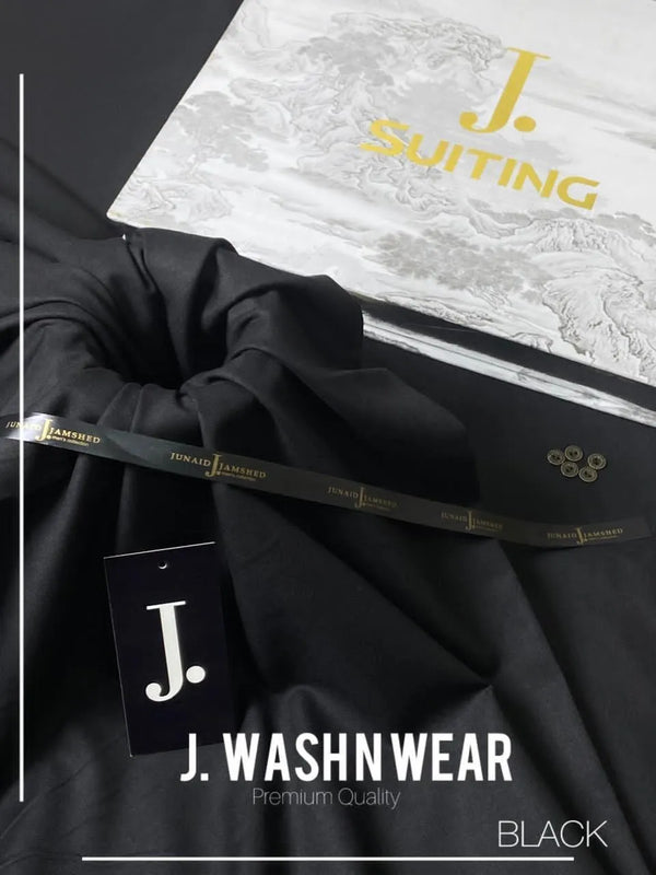 J. Men's Unstitched Suits Wash N Wear Black Premium Quality