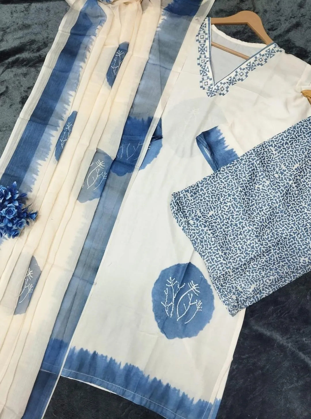 Blue Printed Lawn 3-Piece Suit for Women