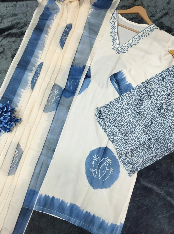 Blue Printed Lawn 3-Piece Suit for Women