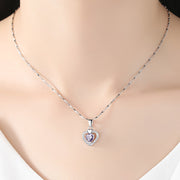 Sterling Silver Heart Pendant Necklace with Purple Diamond