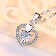 Sterling Silver Heart Pendant Necklace with Purple Diamond