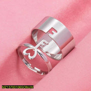 Adjustable Silver Key & Band Ring for Couples