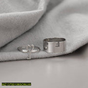 Adjustable Silver Key & Band Ring for Couples
