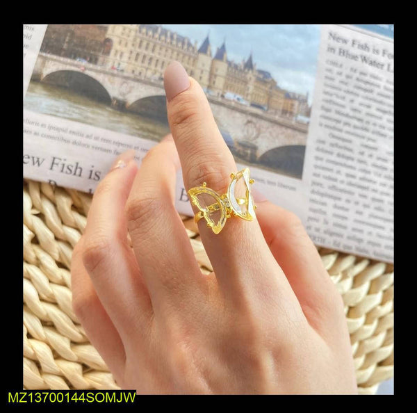 White Crystal Butterfly Ring for Women Adjustable Alloy